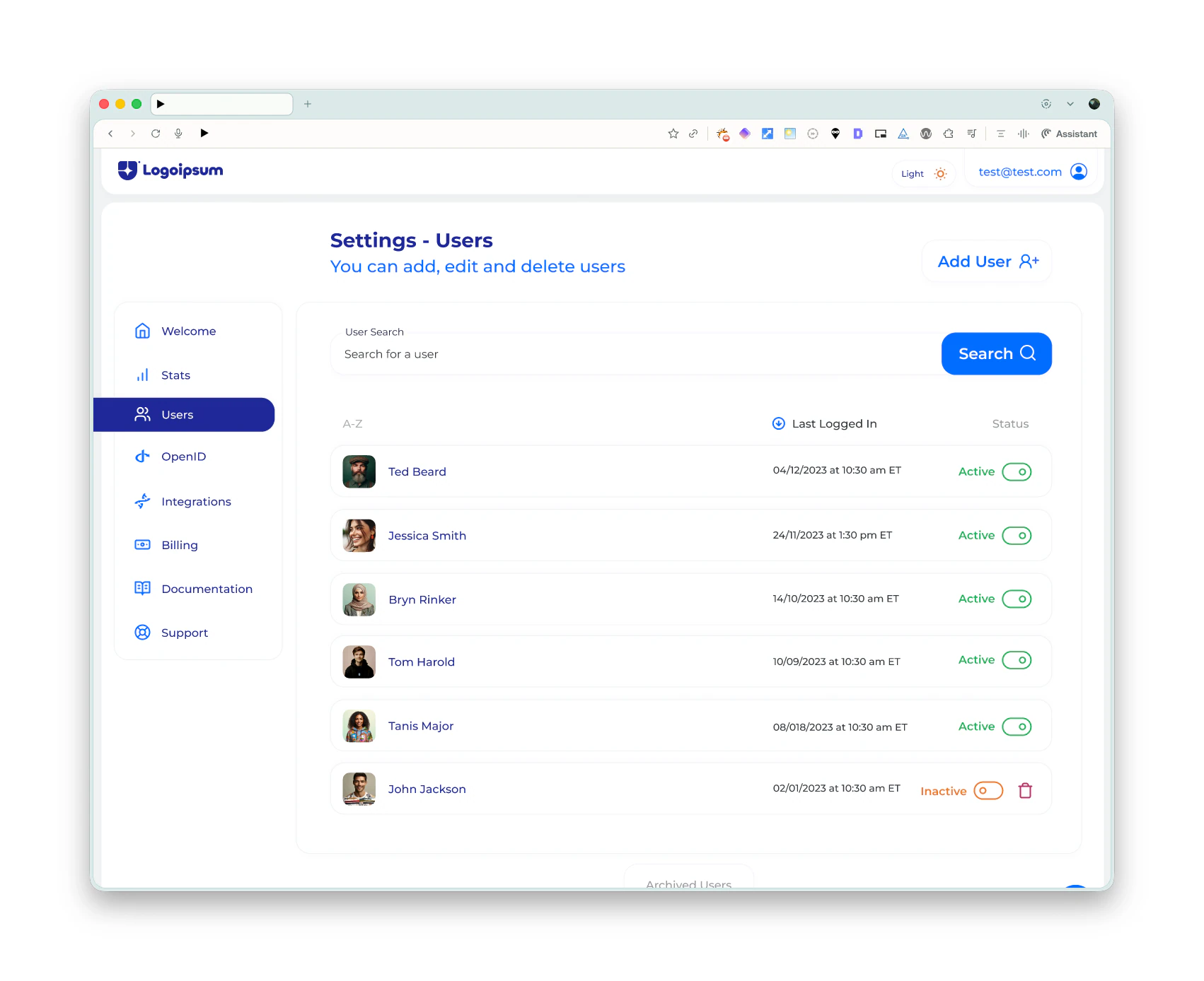 Passkey admin screen