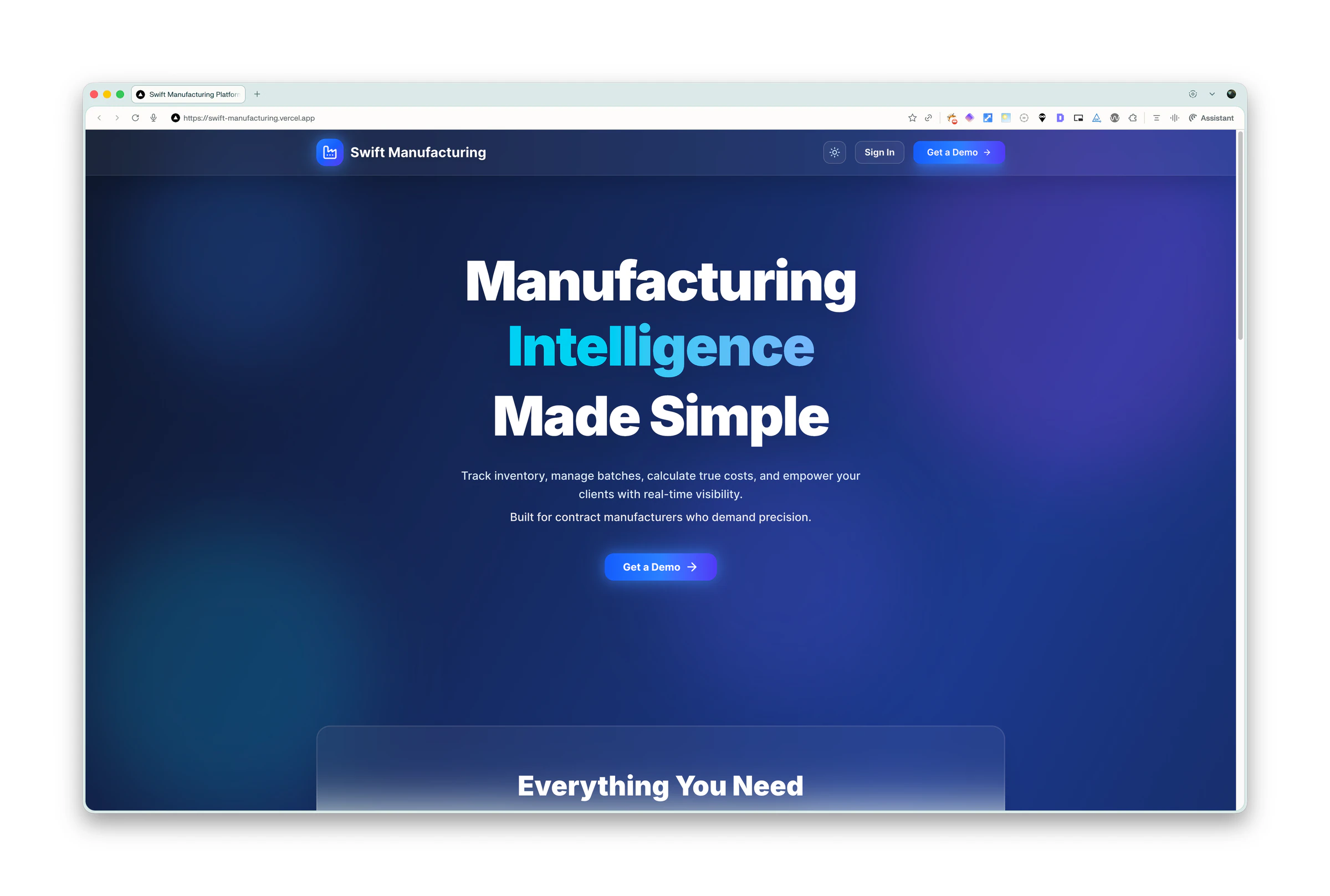 Swift Manufacturing screen