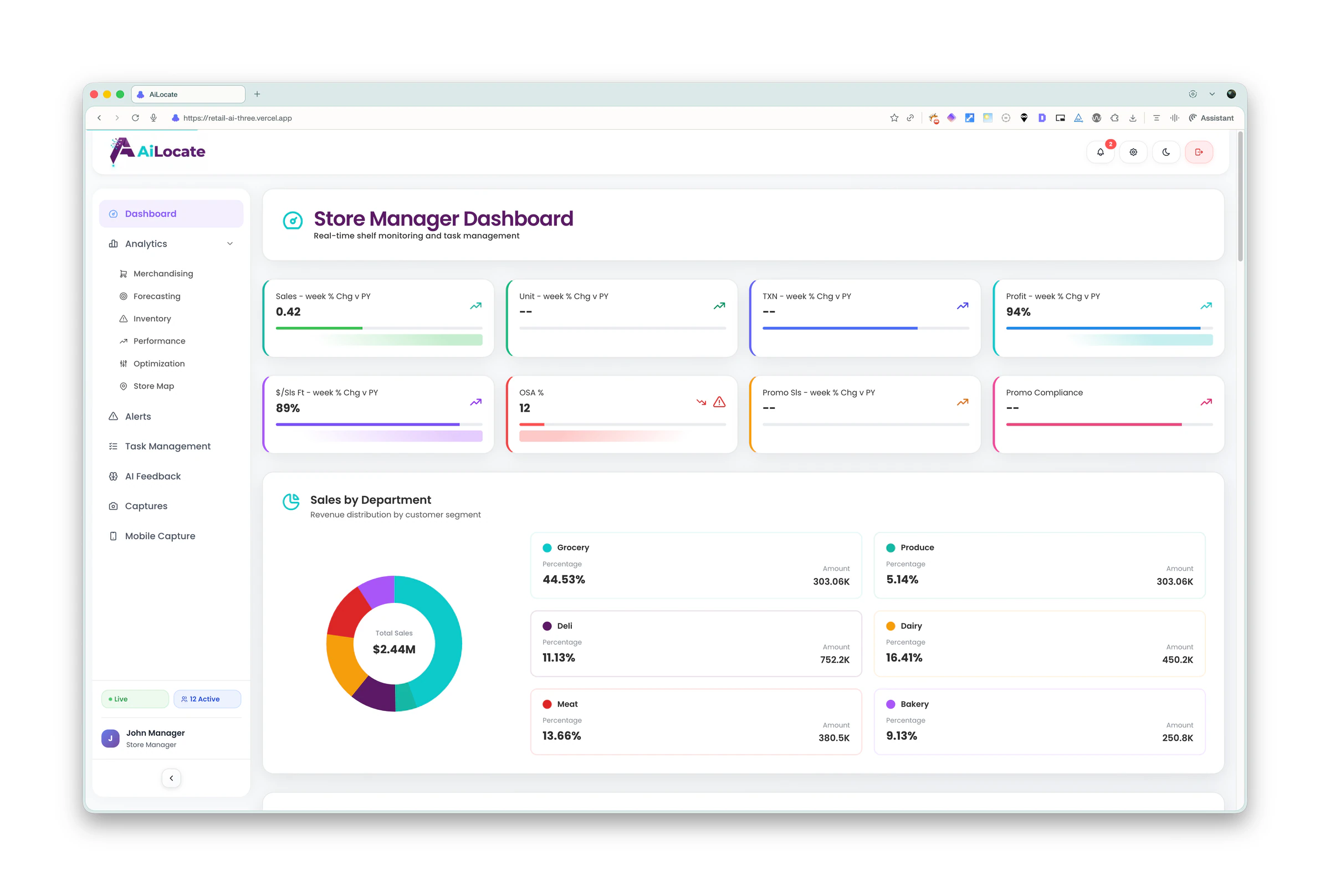 AILocate dashboard