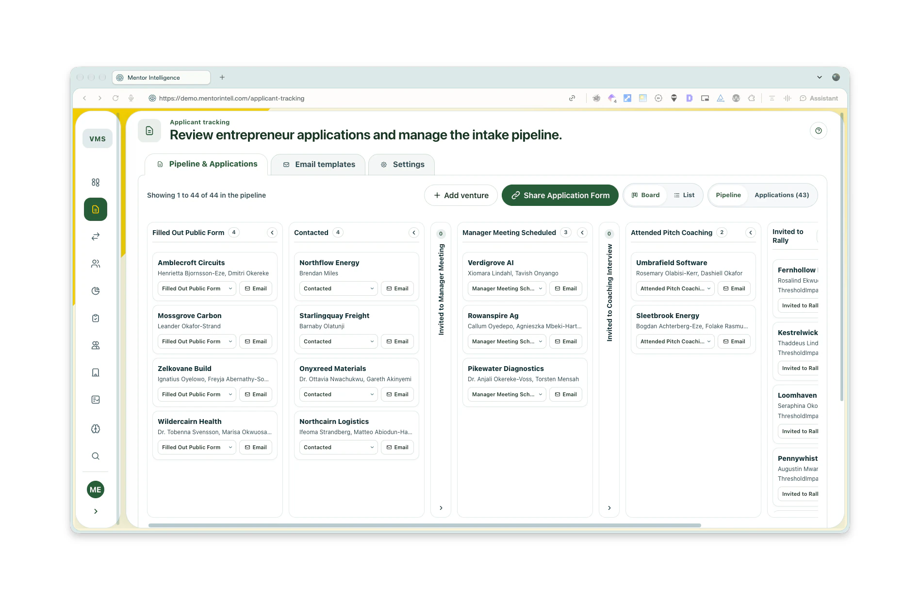 Applicant tracking pipeline board