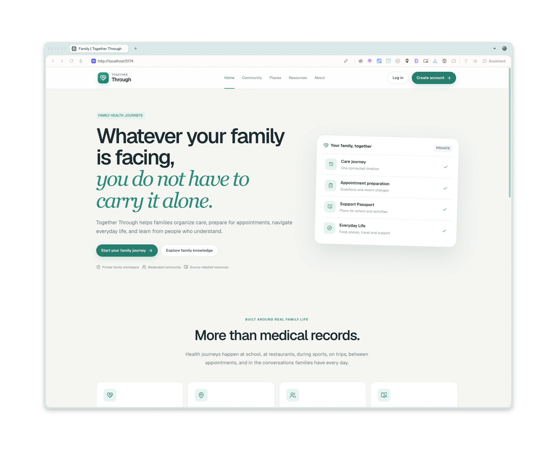 Together Through landing page: whatever your family is facing, you do not have to carry it alone