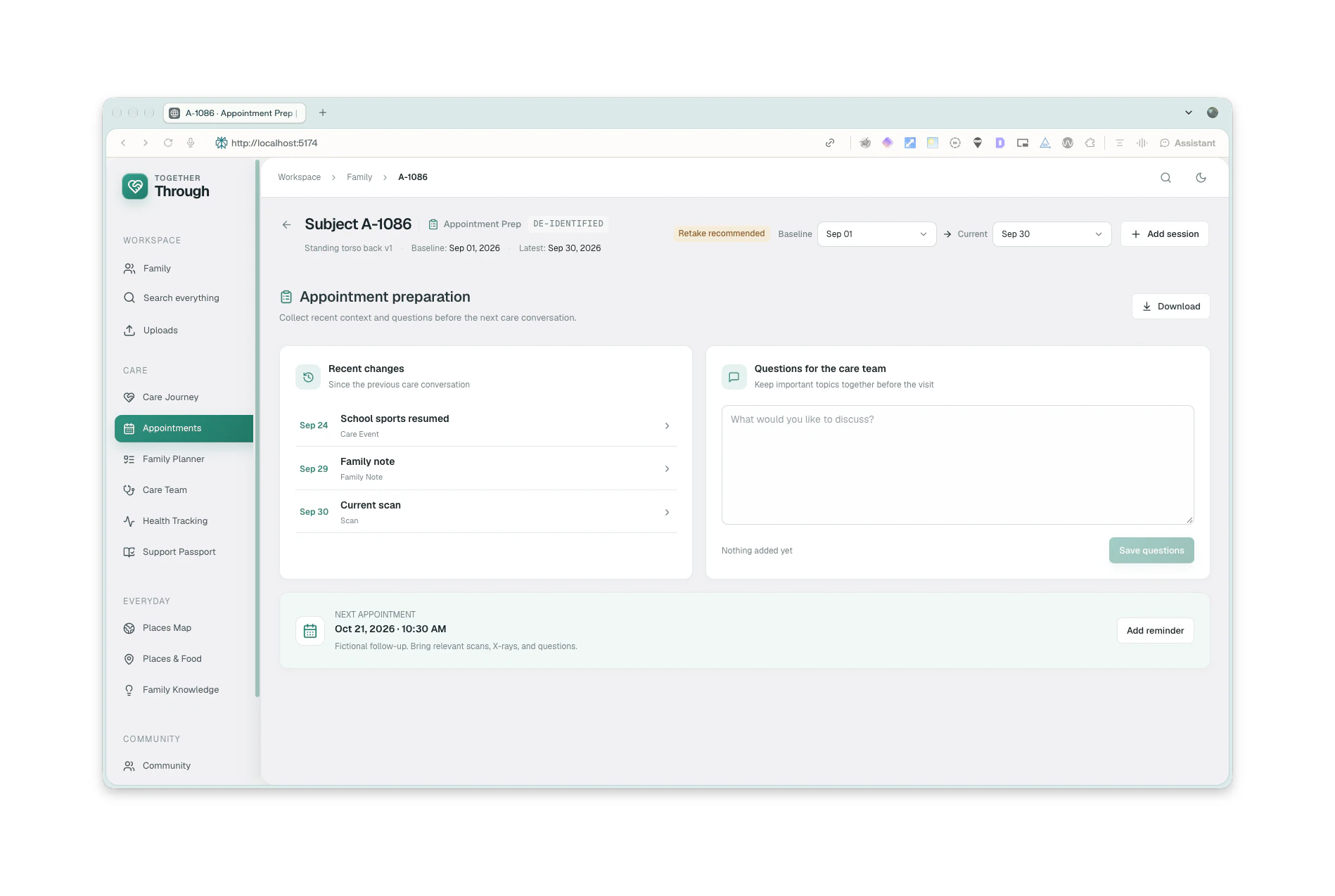Together Through appointment preparation with recent changes and questions